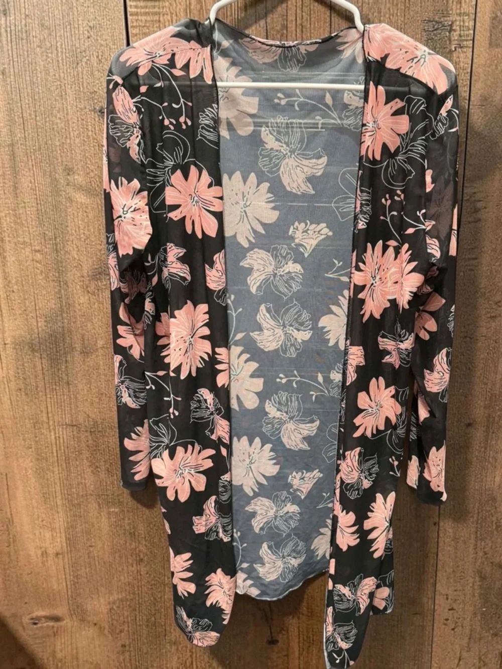 Floral Open-Front Kimono - Black & Blush XL